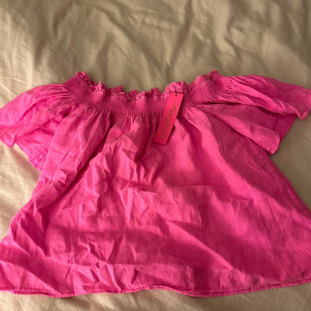 Lily Pulitzer light linen pink off the shoulder top. NWT.